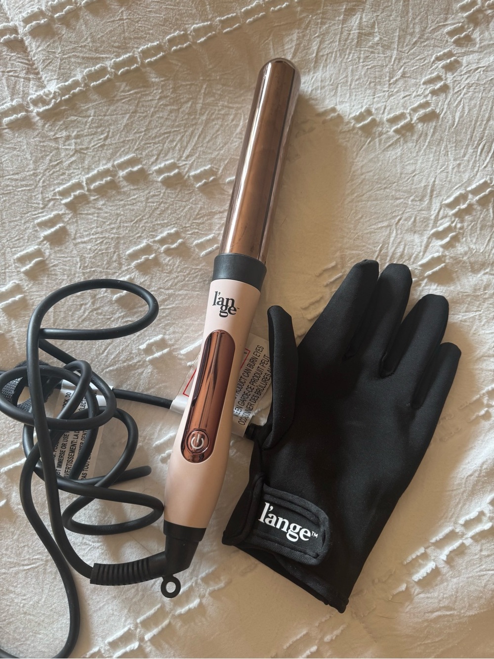 Lange Rose Gold and Black Curling Wand with Heat Glove